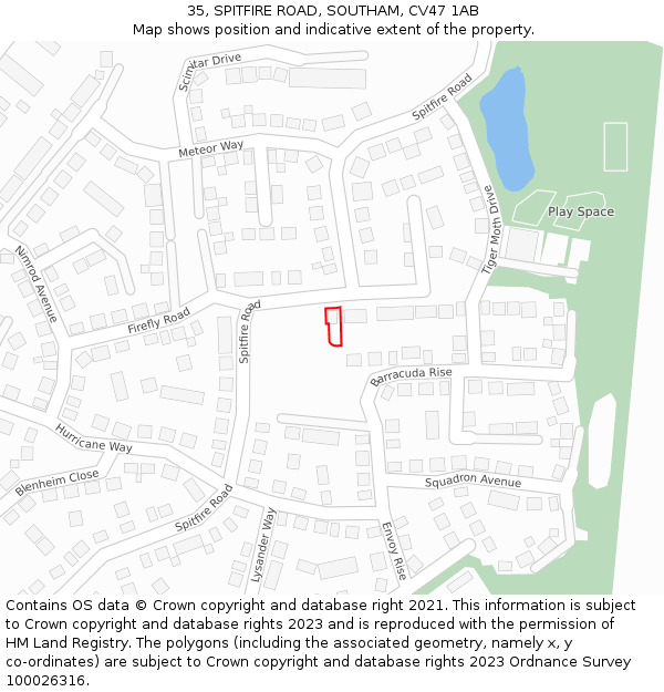 35, SPITFIRE ROAD, SOUTHAM, CV47 1AB: Location map and indicative extent of plot