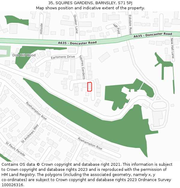 35, SQUIRES GARDENS, BARNSLEY, S71 5PJ: Location map and indicative extent of plot