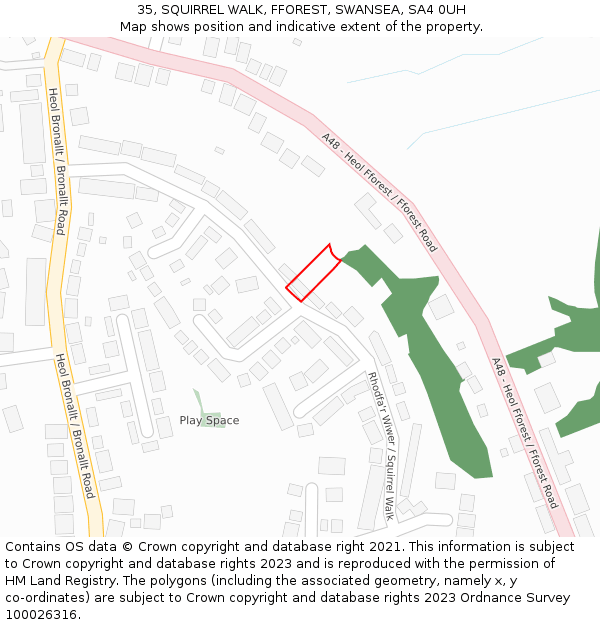 35, SQUIRREL WALK, FFOREST, SWANSEA, SA4 0UH: Location map and indicative extent of plot