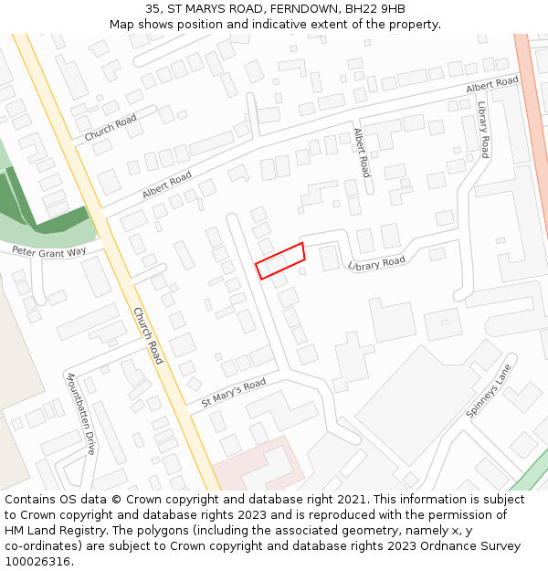 35, ST MARYS ROAD, FERNDOWN, BH22 9HB: Location map and indicative extent of plot