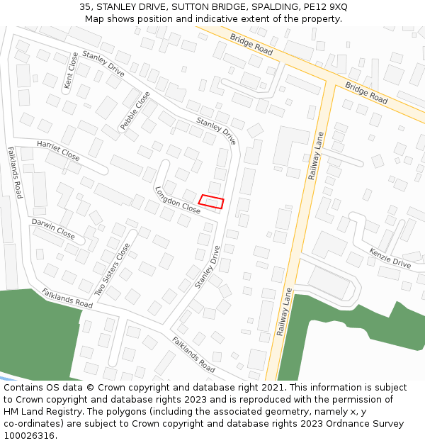 35, STANLEY DRIVE, SUTTON BRIDGE, SPALDING, PE12 9XQ: Location map and indicative extent of plot