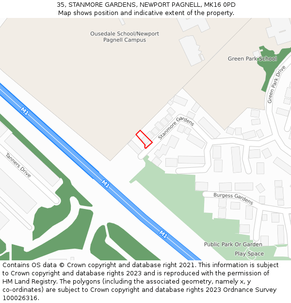 35, STANMORE GARDENS, NEWPORT PAGNELL, MK16 0PD: Location map and indicative extent of plot