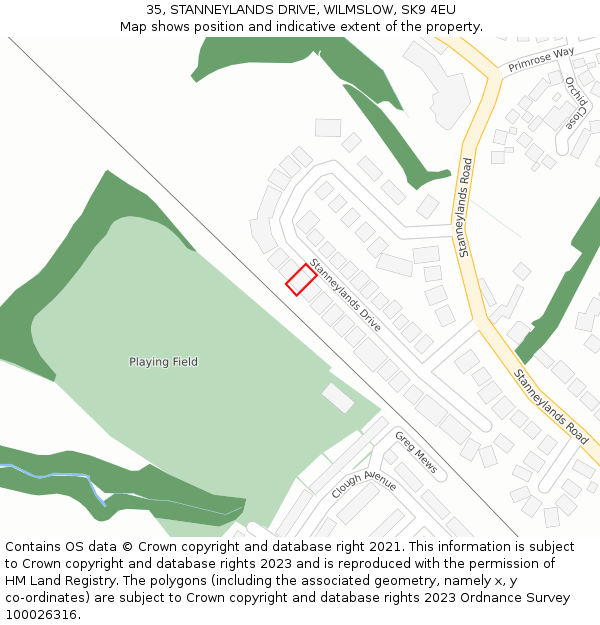 35, STANNEYLANDS DRIVE, WILMSLOW, SK9 4EU: Location map and indicative extent of plot