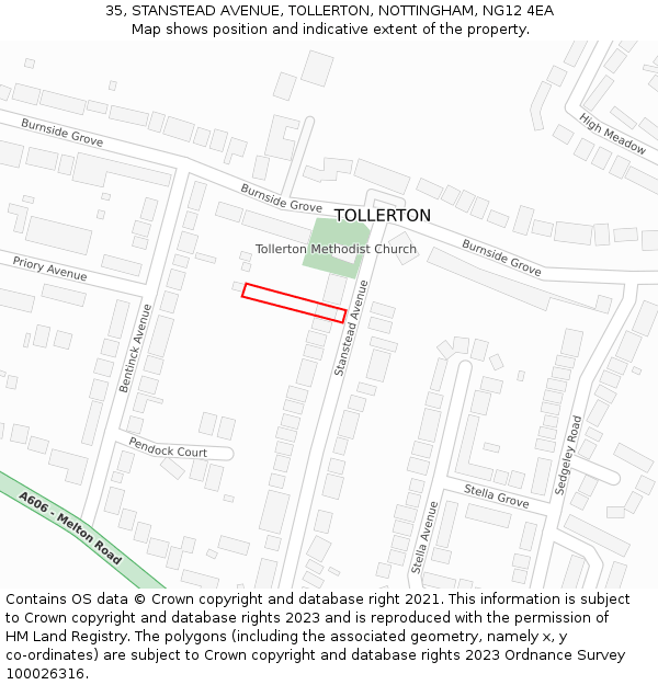 35, STANSTEAD AVENUE, TOLLERTON, NOTTINGHAM, NG12 4EA: Location map and indicative extent of plot