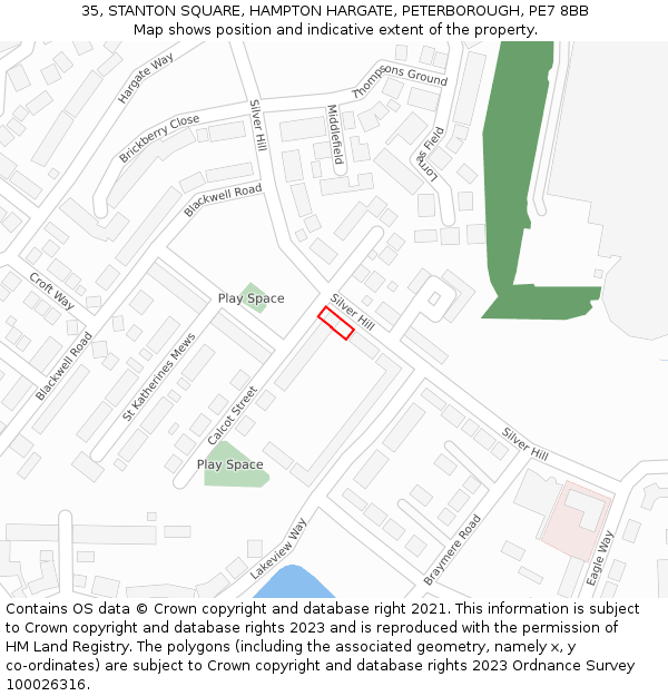 35, STANTON SQUARE, HAMPTON HARGATE, PETERBOROUGH, PE7 8BB: Location map and indicative extent of plot