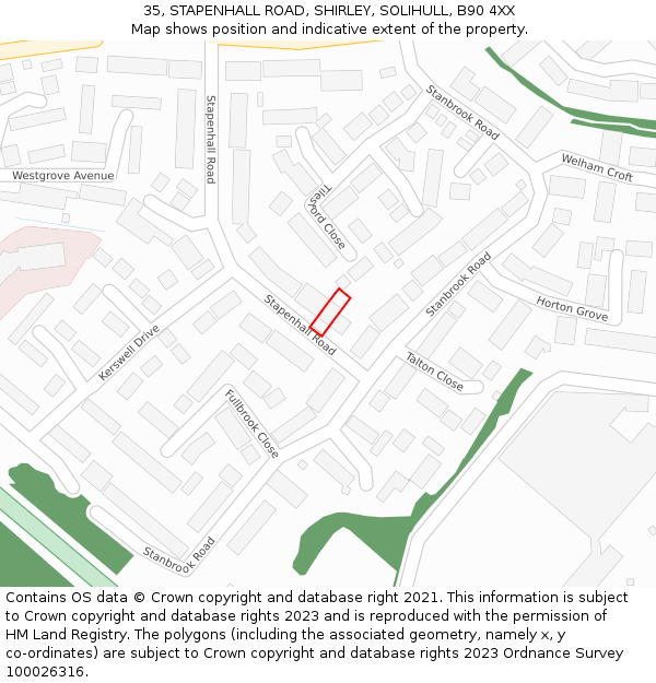 35, STAPENHALL ROAD, SHIRLEY, SOLIHULL, B90 4XX: Location map and indicative extent of plot