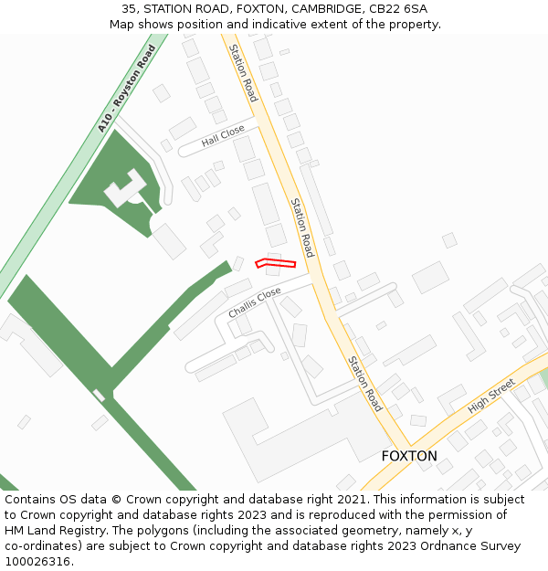 35, STATION ROAD, FOXTON, CAMBRIDGE, CB22 6SA: Location map and indicative extent of plot