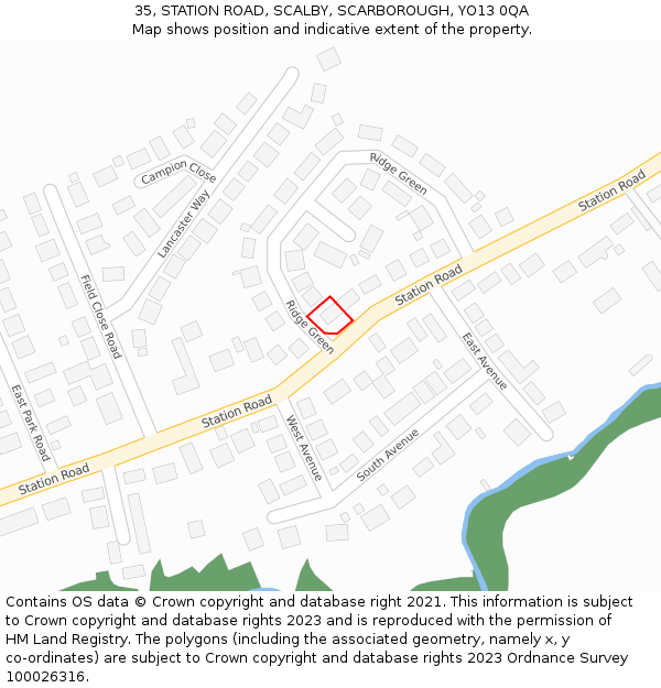 35, STATION ROAD, SCALBY, SCARBOROUGH, YO13 0QA: Location map and indicative extent of plot