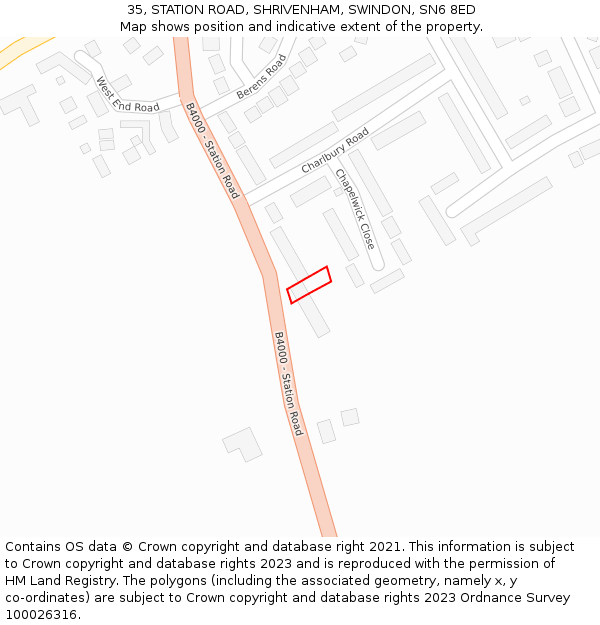 35, STATION ROAD, SHRIVENHAM, SWINDON, SN6 8ED: Location map and indicative extent of plot