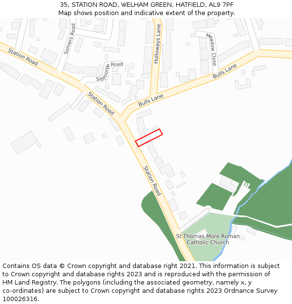 35, STATION ROAD, WELHAM GREEN, HATFIELD, AL9 7PF: Location map and indicative extent of plot