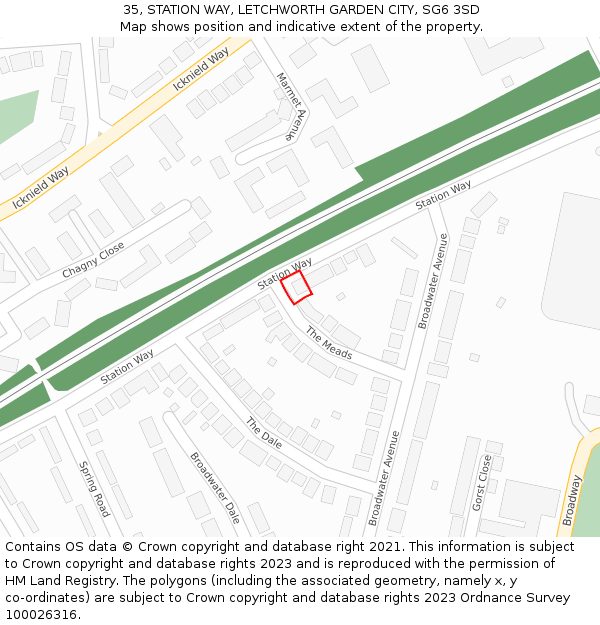 35, STATION WAY, LETCHWORTH GARDEN CITY, SG6 3SD: Location map and indicative extent of plot