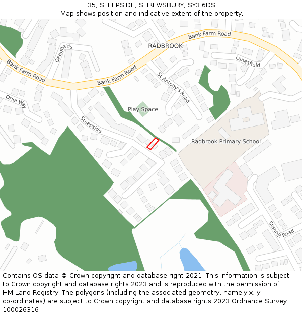 35, STEEPSIDE, SHREWSBURY, SY3 6DS: Location map and indicative extent of plot