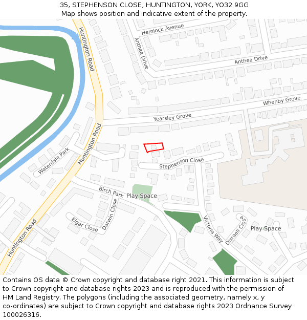 35, STEPHENSON CLOSE, HUNTINGTON, YORK, YO32 9GG: Location map and indicative extent of plot