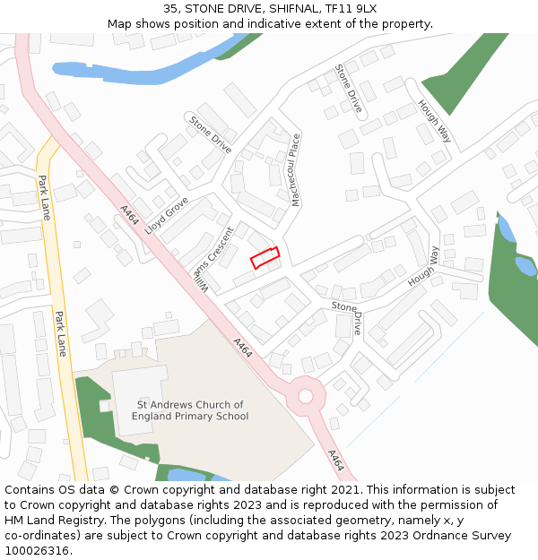 35, STONE DRIVE, SHIFNAL, TF11 9LX: Location map and indicative extent of plot
