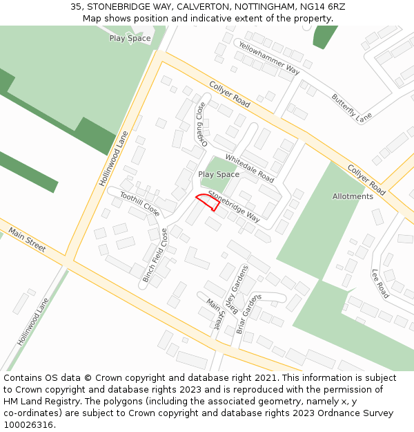 35, STONEBRIDGE WAY, CALVERTON, NOTTINGHAM, NG14 6RZ: Location map and indicative extent of plot