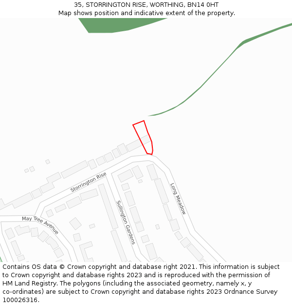 35, STORRINGTON RISE, WORTHING, BN14 0HT: Location map and indicative extent of plot