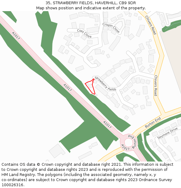 35, STRAWBERRY FIELDS, HAVERHILL, CB9 9DR: Location map and indicative extent of plot