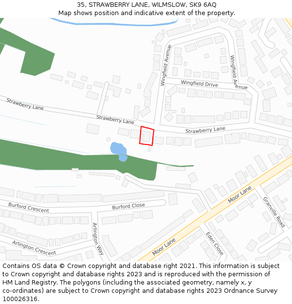 35, STRAWBERRY LANE, WILMSLOW, SK9 6AQ: Location map and indicative extent of plot