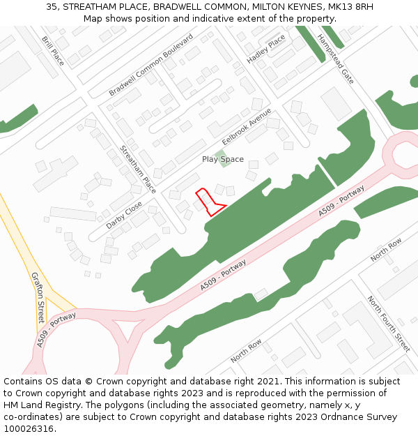 35, STREATHAM PLACE, BRADWELL COMMON, MILTON KEYNES, MK13 8RH: Location map and indicative extent of plot