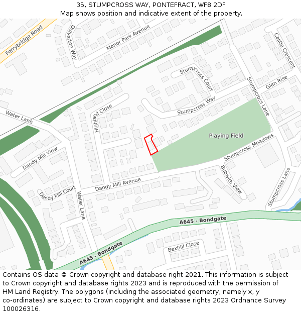 35, STUMPCROSS WAY, PONTEFRACT, WF8 2DF: Location map and indicative extent of plot