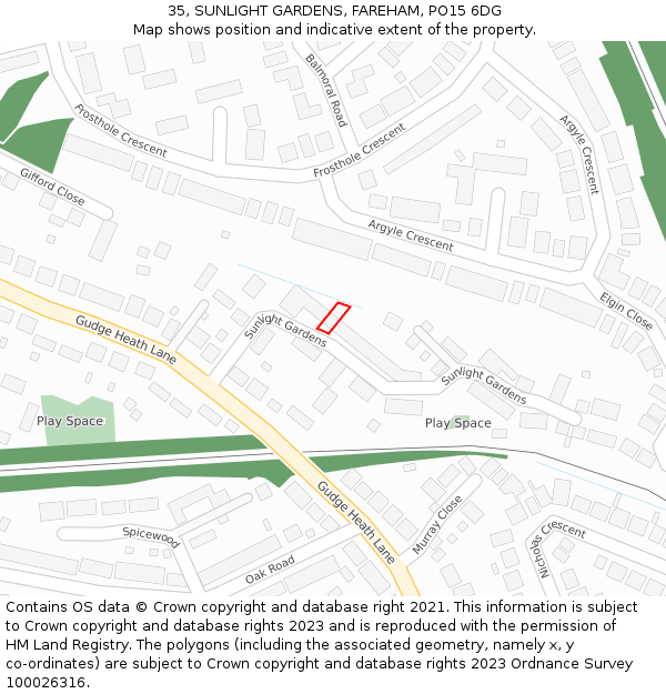 35, SUNLIGHT GARDENS, FAREHAM, PO15 6DG: Location map and indicative extent of plot