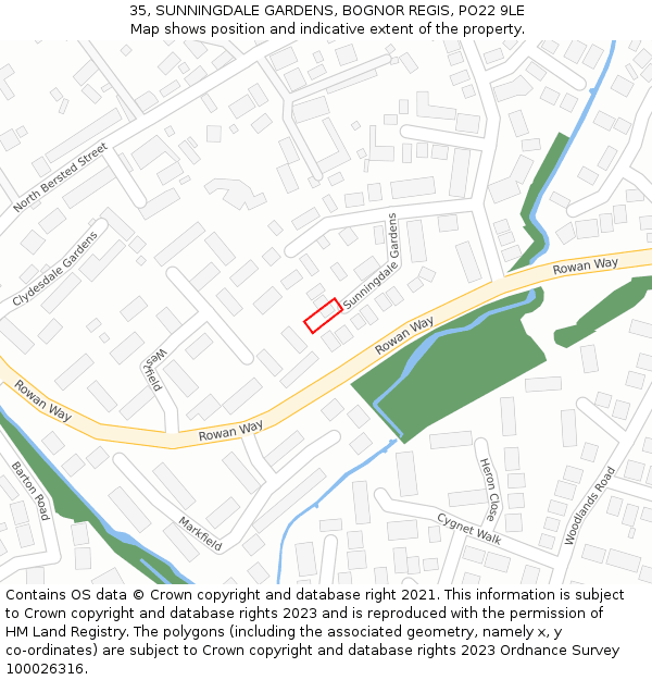 35, SUNNINGDALE GARDENS, BOGNOR REGIS, PO22 9LE: Location map and indicative extent of plot