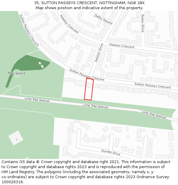 35, SUTTON PASSEYS CRESCENT, NOTTINGHAM, NG8 1BX: Location map and indicative extent of plot