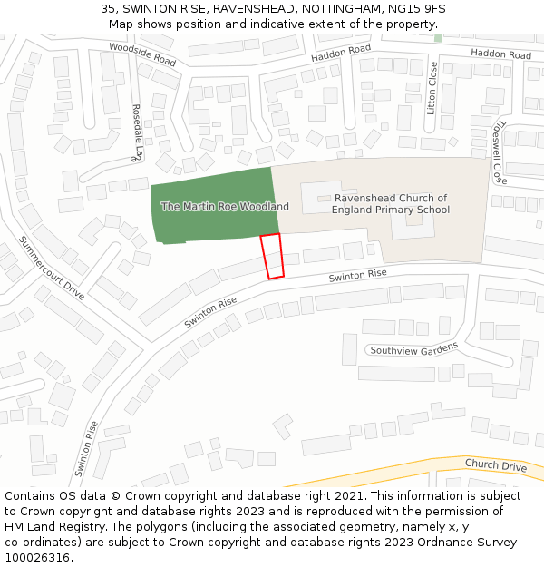 35, SWINTON RISE, RAVENSHEAD, NOTTINGHAM, NG15 9FS: Location map and indicative extent of plot