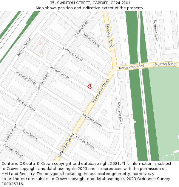 35, SWINTON STREET, CARDIFF, CF24 2NU: Location map and indicative extent of plot