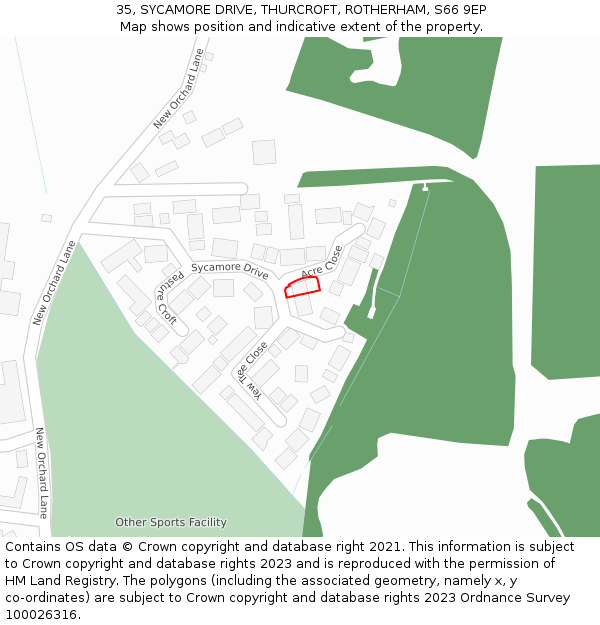 35, SYCAMORE DRIVE, THURCROFT, ROTHERHAM, S66 9EP: Location map and indicative extent of plot