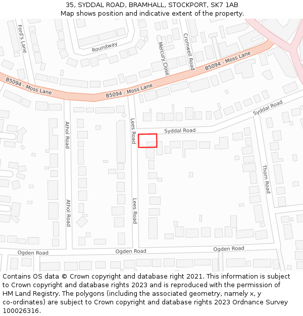 35, SYDDAL ROAD, BRAMHALL, STOCKPORT, SK7 1AB: Location map and indicative extent of plot