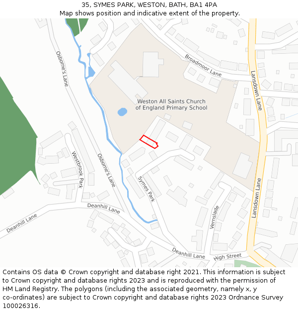 35, SYMES PARK, WESTON, BATH, BA1 4PA: Location map and indicative extent of plot