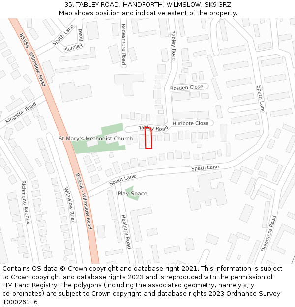 35, TABLEY ROAD, HANDFORTH, WILMSLOW, SK9 3RZ: Location map and indicative extent of plot