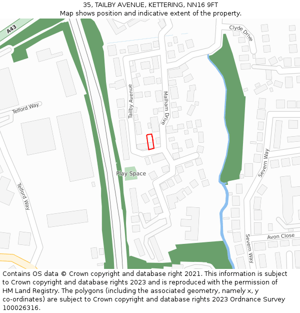 35, TAILBY AVENUE, KETTERING, NN16 9FT: Location map and indicative extent of plot