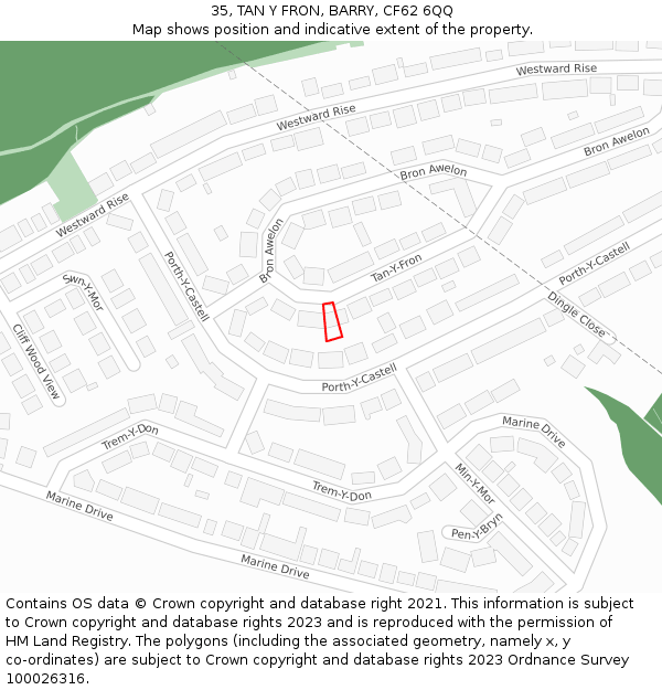 35, TAN Y FRON, BARRY, CF62 6QQ: Location map and indicative extent of plot