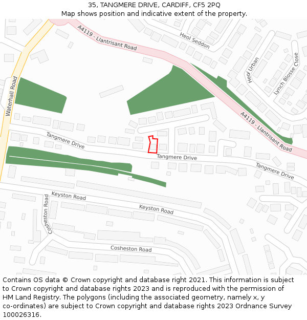 35, TANGMERE DRIVE, CARDIFF, CF5 2PQ: Location map and indicative extent of plot