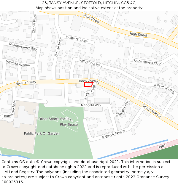 35, TANSY AVENUE, STOTFOLD, HITCHIN, SG5 4GJ: Location map and indicative extent of plot