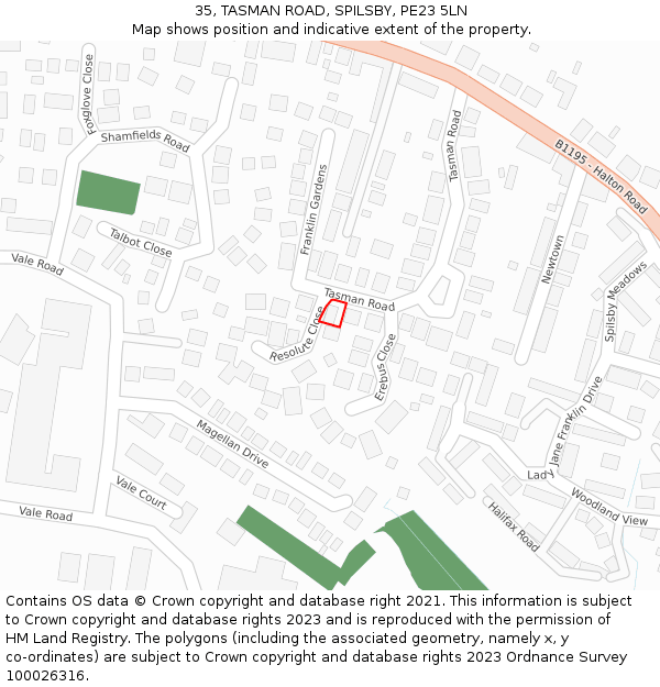 35, TASMAN ROAD, SPILSBY, PE23 5LN: Location map and indicative extent of plot