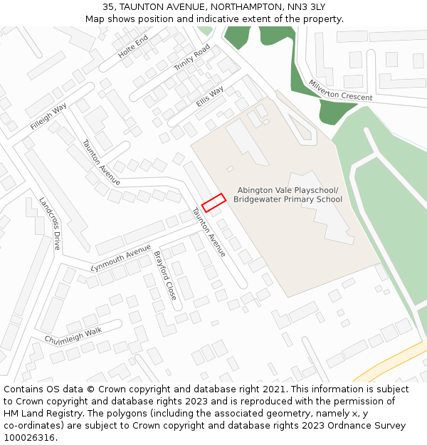 35, TAUNTON AVENUE, NORTHAMPTON, NN3 3LY: Location map and indicative extent of plot