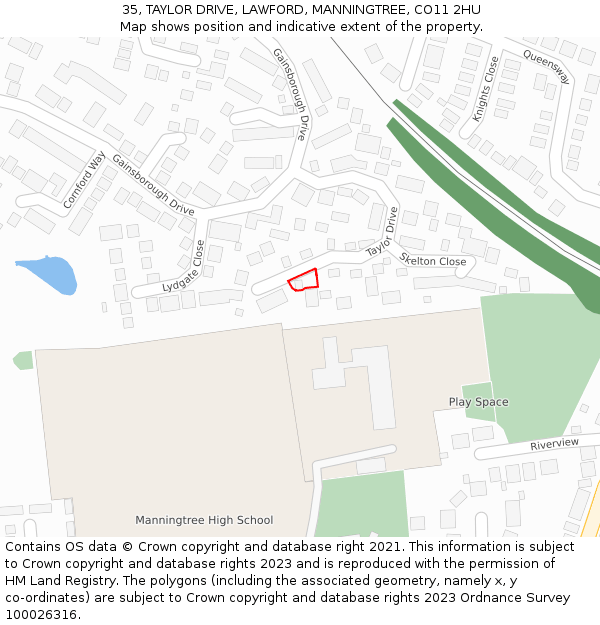 35, TAYLOR DRIVE, LAWFORD, MANNINGTREE, CO11 2HU: Location map and indicative extent of plot