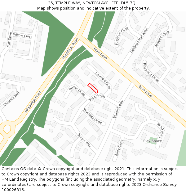 35, TEMPLE WAY, NEWTON AYCLIFFE, DL5 7QH: Location map and indicative extent of plot