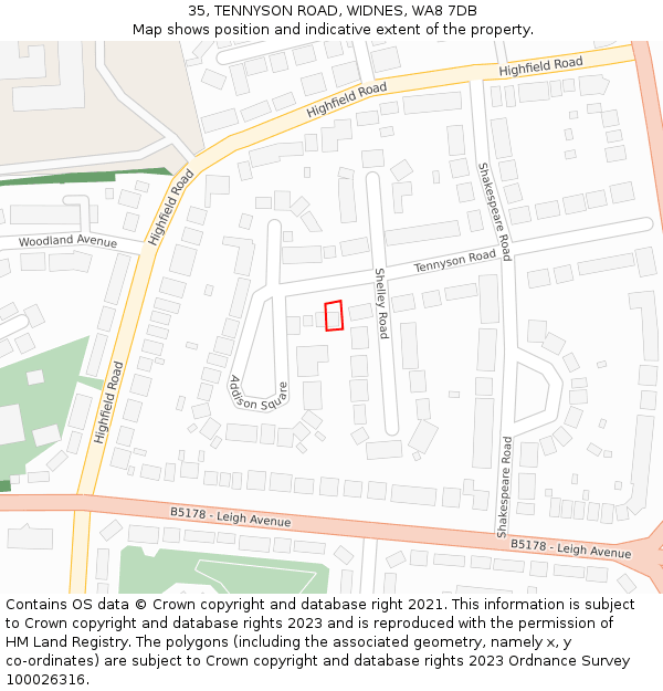 35, TENNYSON ROAD, WIDNES, WA8 7DB: Location map and indicative extent of plot