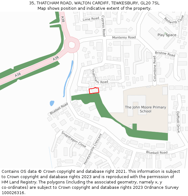 35, THATCHAM ROAD, WALTON CARDIFF, TEWKESBURY, GL20 7SL: Location map and indicative extent of plot