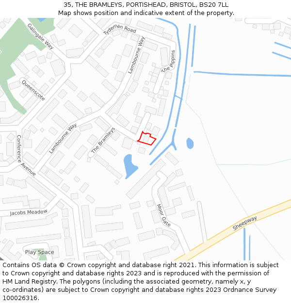 35, THE BRAMLEYS, PORTISHEAD, BRISTOL, BS20 7LL: Location map and indicative extent of plot