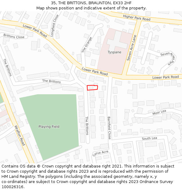 35, THE BRITTONS, BRAUNTON, EX33 2HF: Location map and indicative extent of plot