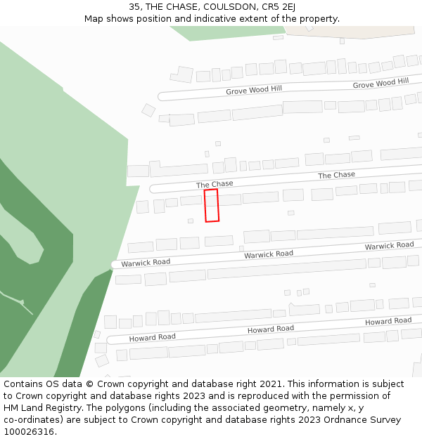 35, THE CHASE, COULSDON, CR5 2EJ: Location map and indicative extent of plot