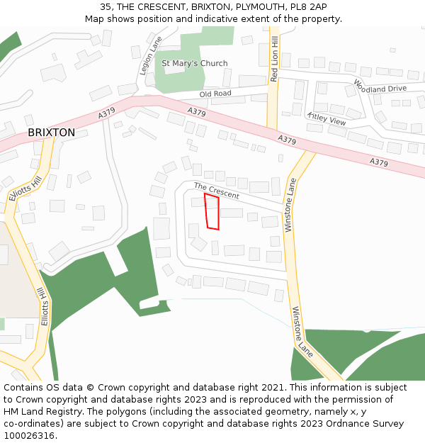 35, THE CRESCENT, BRIXTON, PLYMOUTH, PL8 2AP: Location map and indicative extent of plot