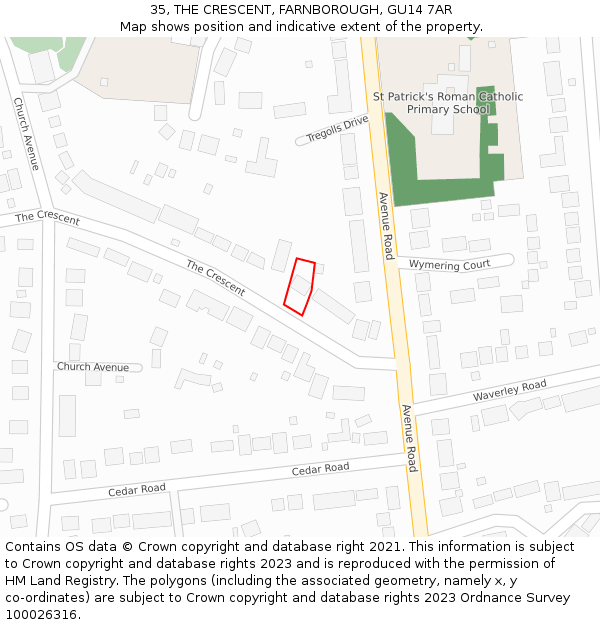 35, THE CRESCENT, FARNBOROUGH, GU14 7AR: Location map and indicative extent of plot