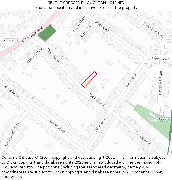 35, THE CRESCENT, LOUGHTON, IG10 4PY: Location map and indicative extent of plot
