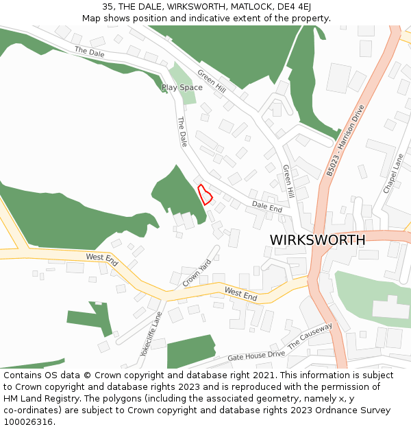 35, THE DALE, WIRKSWORTH, MATLOCK, DE4 4EJ: Location map and indicative extent of plot